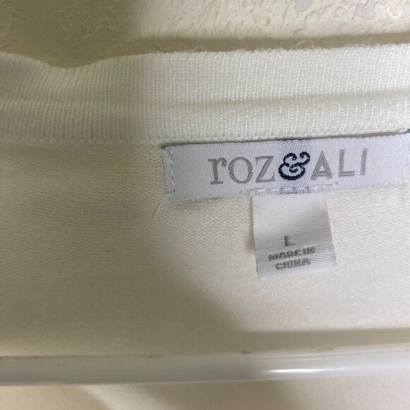 NWT$29 Roz & Ali Button-Up Cardigan Sweater Womens L White 3/4 Sleeves Lightweig - Picture 4 of 10
